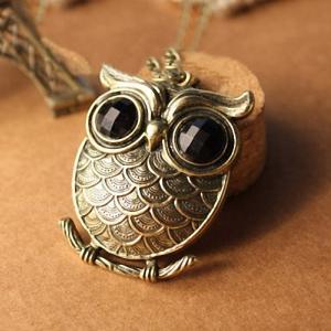 Owl Necklace, Metal Necklace, Rhinestone Necklace,..