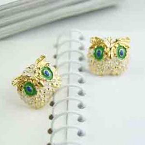 Owl Ear Stud, Owl Green Eyes Jewelry, Cute Owl Ear..