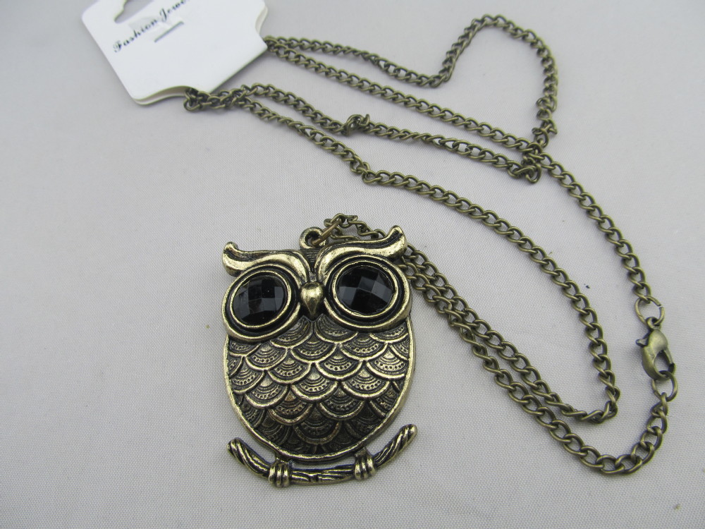 Owl Necklace, Metal Necklace, Rhinestone Necklace, Owl Necklace Jewelry, Owl Necklace Long,