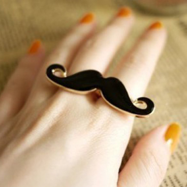 Moustache Ring, Elegant Blue Adjustable Size Double Finger Moustache Ring,