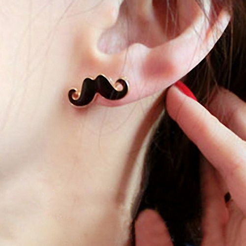 Moustache Ear Stud, Cute Girls Metal Black Sexy Moustache Ear Stud,